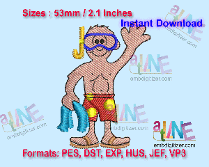 Swimming Cartoon Machine Embroidery Digital Design