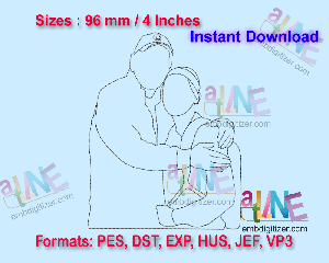 Couple Hugging Line Art Machine Embroidery Digital Design