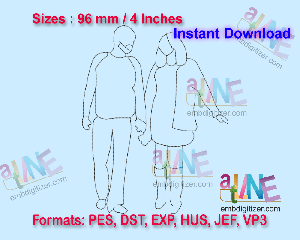 Couple Walking Line Art Machine Embroidery Digital Design