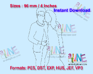 Couple Standing Line Art Machine Embroidery Digital Design