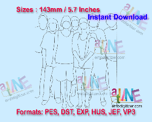 Group Line Art Machine Embroidery Digital Design