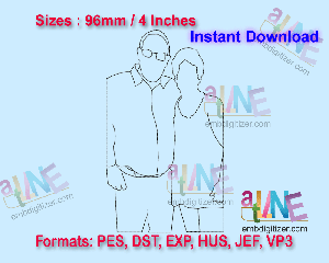 Old Age Couple line Art Machine Embroidery Digital Design