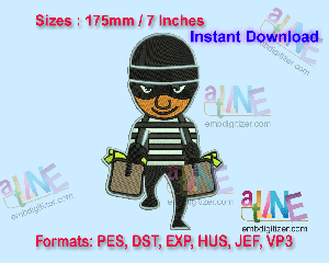 Thief With Money Bags Machine Embroidery Digital Design