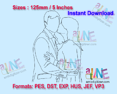 Lovely Couple hug Line Art Machine Embroidery Digital Design