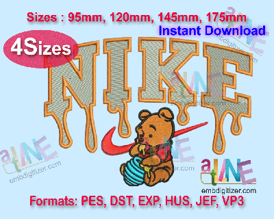 NIKE POOH Machine Embroidery Digital Design