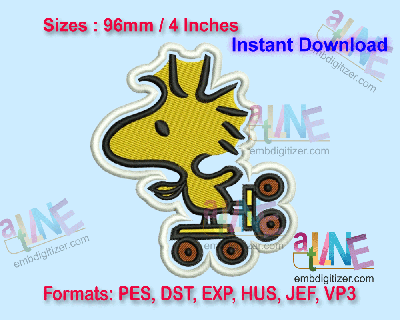 Woodstock on Roller Skates Machine Embroidery Digital Design